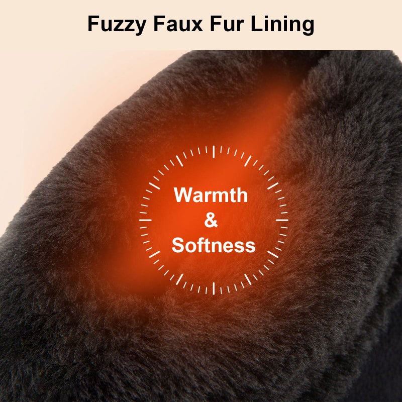 Longbay Women's Warm Chenille Knit Bootie Slippers Memory Foam Comfy Suede Fluffy Faux Fur Memory Foam Boots House Shoes (Medium / 7-8, Black) - Image 3